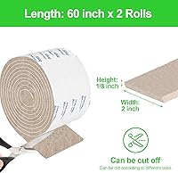 Vista 10 de Tiras de fieltro con respaldo adhesivo, tiras de fieltro adhesivas, paquete de 4 rollos de fieltro 1/2 x 60 pulgadas, cinta de fieltro beige