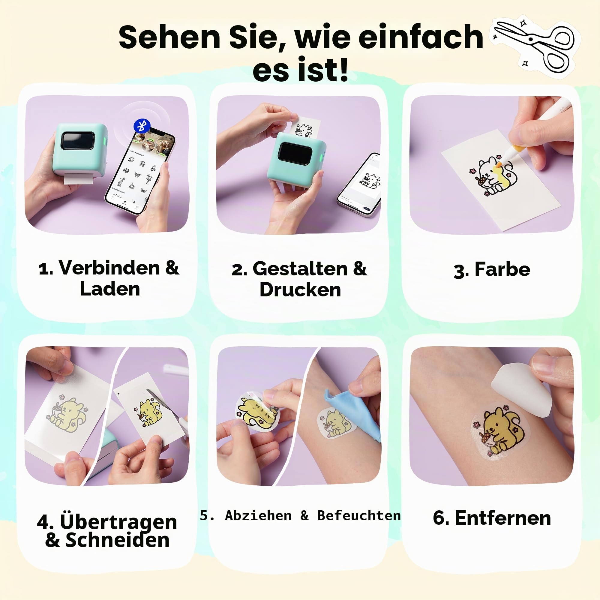 Temporärer Tattoo Maker für Kinder mit Nachfüllpack, Erstellen Sie Individuelle Temporäre Tattoos mit 80 Tattoo Papieren und 8 Markern