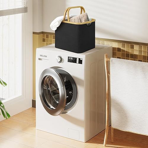 Miniatura 4 de LOVSTORAGE Cesta de lavandería con asa, color negro, 45 litros, cesta de lavado para lavandería con asa plegable, cesta de lavandería para