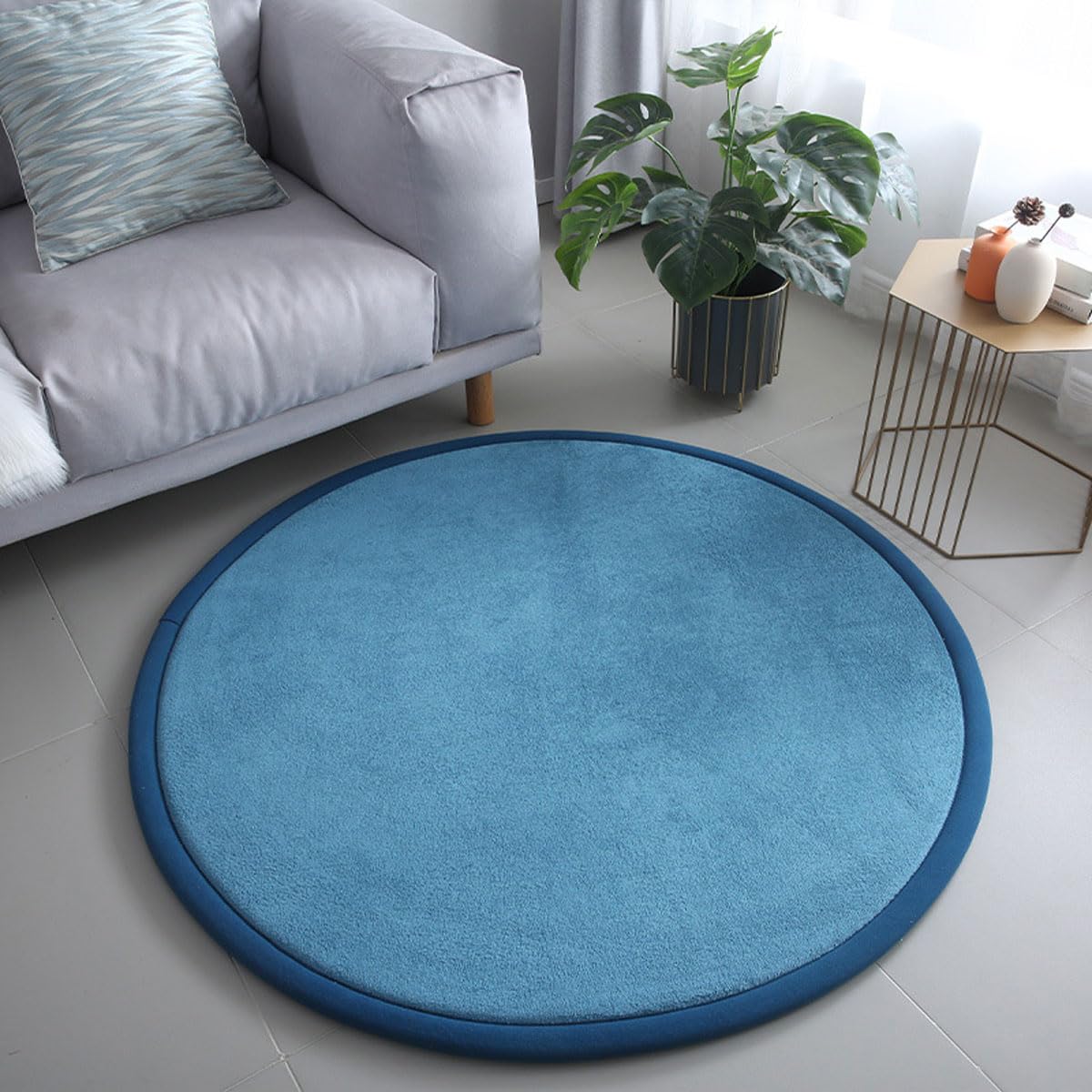 Dmkjdzsw Round Play Mat Carpet for Children Kids Room, Coral Velvet Crawling Mat for Nursery Baby, Thick 2cm-Royal blue-∅80cm