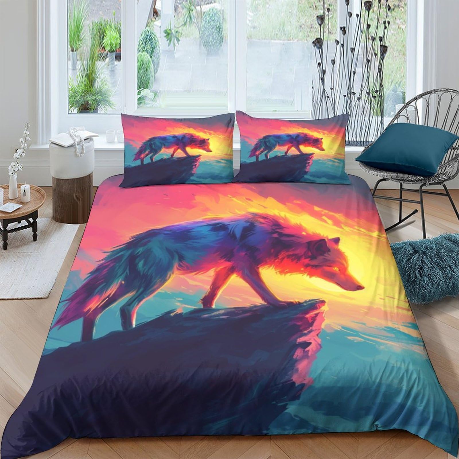 BARDYS Wolf Duvet Cover for Teens And Adults 3D Print Wild Animals Comforter Covers Quilt Cover Soft Microfiber Bedding Set with Pillow Cases with Zipper Closure 3 Pieces Double（200x200cm）