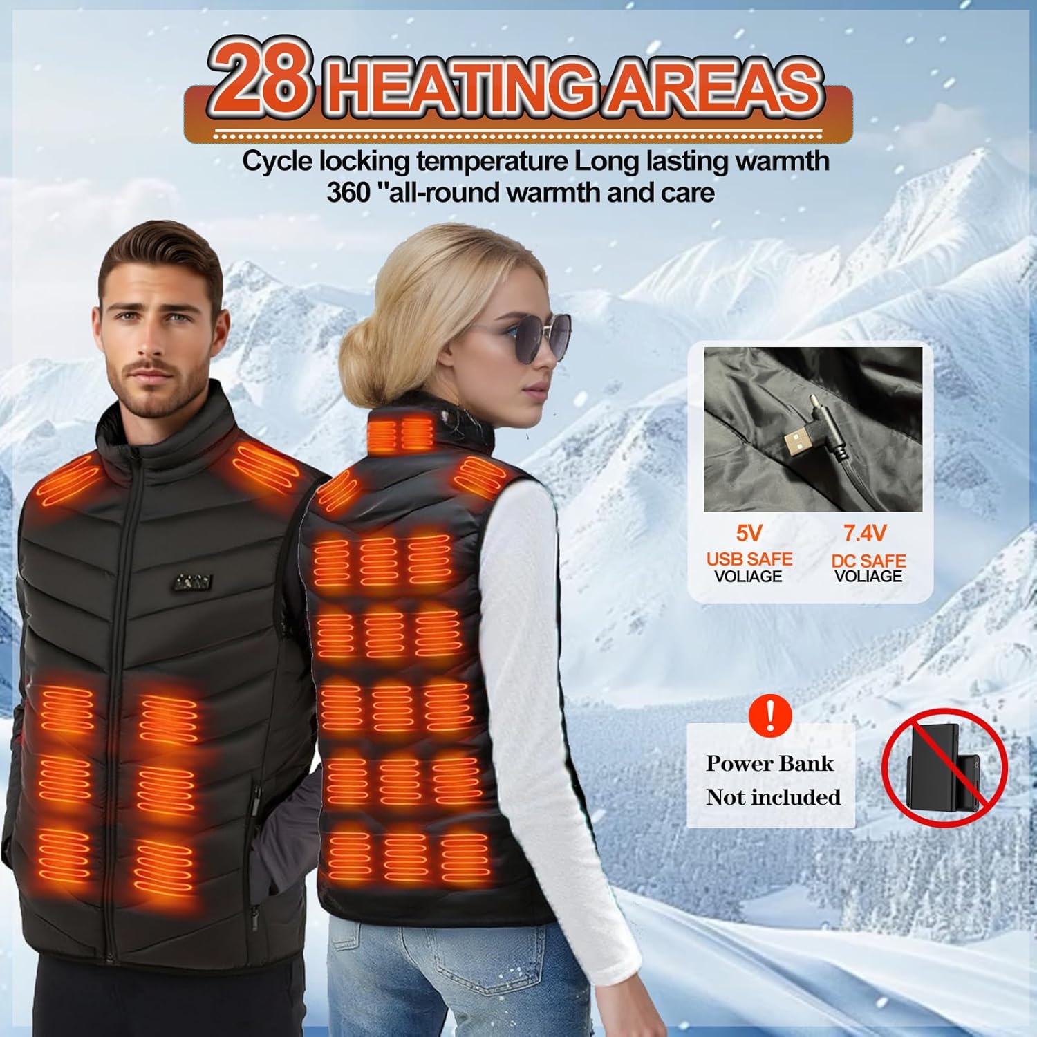 Heated Vest Men Women:28 Heating Zones Electric Warming Heating Jacket Heated Vests... - Image 3