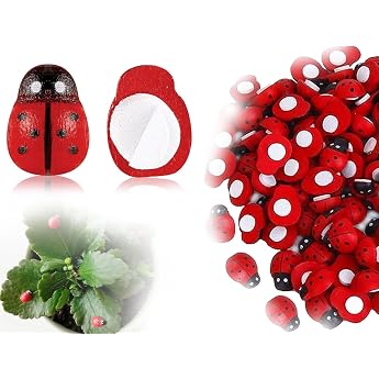 Pack of 100 Mini Ladybirds Cuddly Toy Lucky Beetle Self-Adhesive Ladybug Decorations for DIY Crafts Party Decoration Scrapbooking Crafts Red 8 x 11 mm