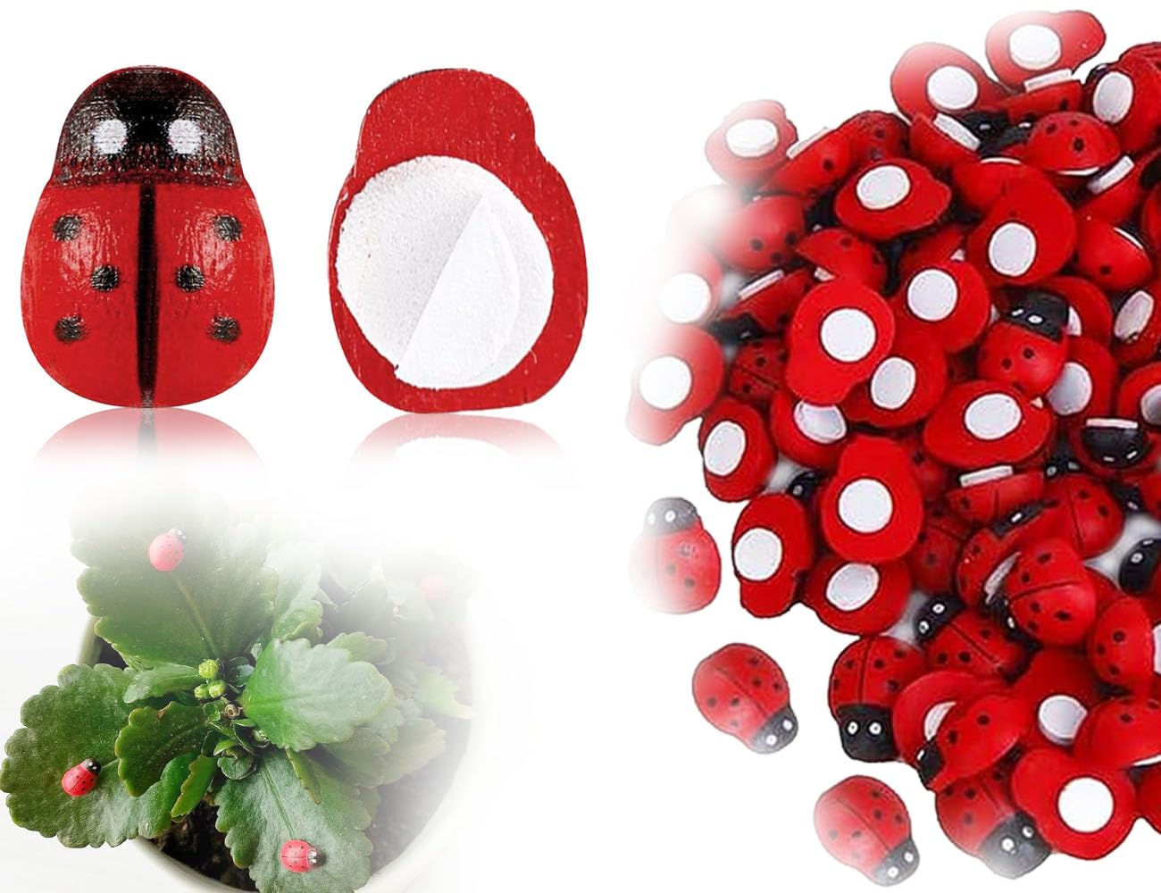 Lot De 100 Coccinelles Porte-bonheur - Décoration De Jardin - Mini Coccinelle - En Bois - Autocollant - Coccinelle - Pour Décoration De Mariage, Bricolage, Artisanat, Scrapbooking, Travaux Manuels