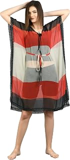 MIRCHI FASHION Faux Fur Women's Casual Style Faux Chiffon Striped Pattern Summer Beachwear Kaftan Coverup (Sk593-Cream, Re... Price In India