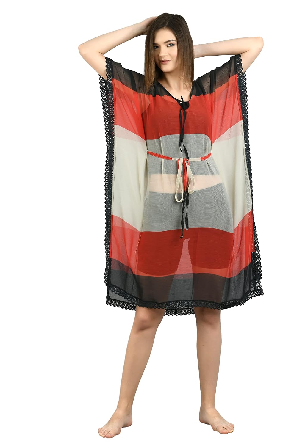 MIRCHI FASHION Faux Fur Women's Casual Style Faux Chiffon Striped Pattern Summer Beachwear Kaftan Coverup (Sk593-Cream, Re... - Review, Price and Buying Guide