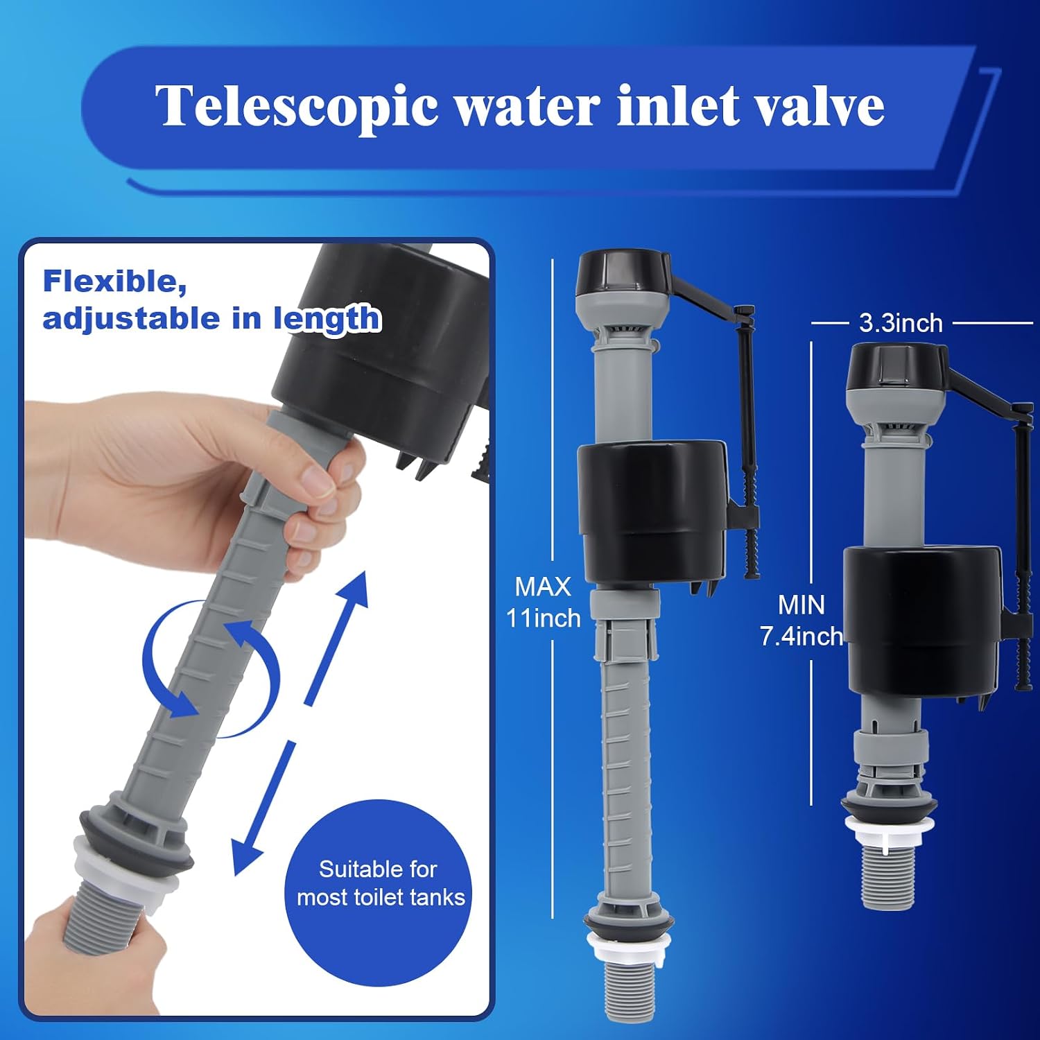 Telescopic adjustment of the Nereusfwater toilet fill valve