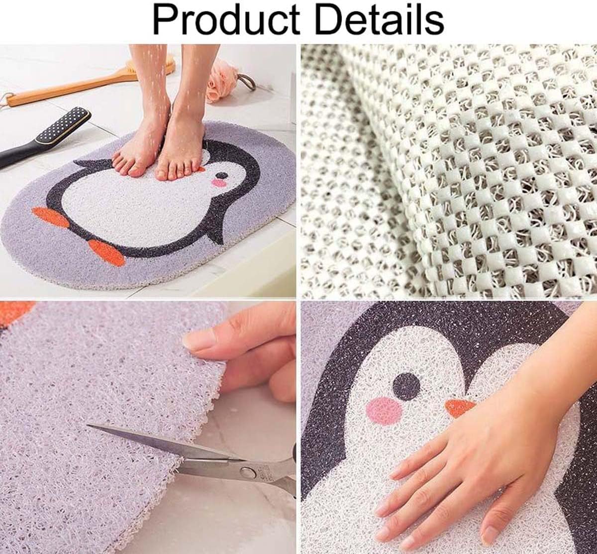 Alfombrilla de ducha antideslizante de lufa para zonas húmedas de baño, alfombrilla de ducha de PVC antimoho, diseño hueco para un mejor drenaje, tamaño grande