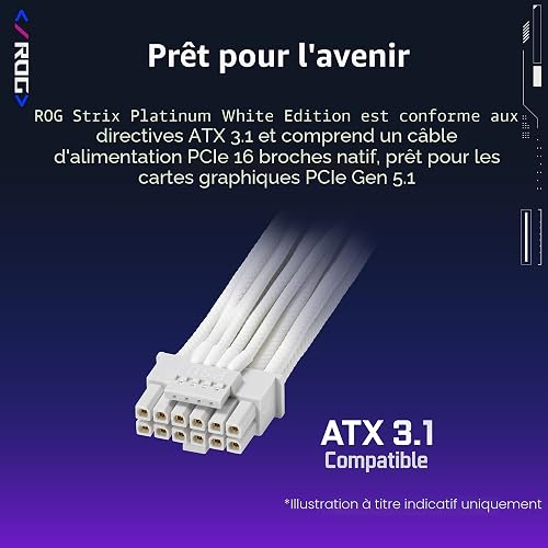 Asus ROG Strix 1000W Platinum White PSU, Fully Modular, 80+ Platinum, ATX 3.1, PCIe 5.0, GaN MOSFET, Intelligent Voltage Stabilizer - 5