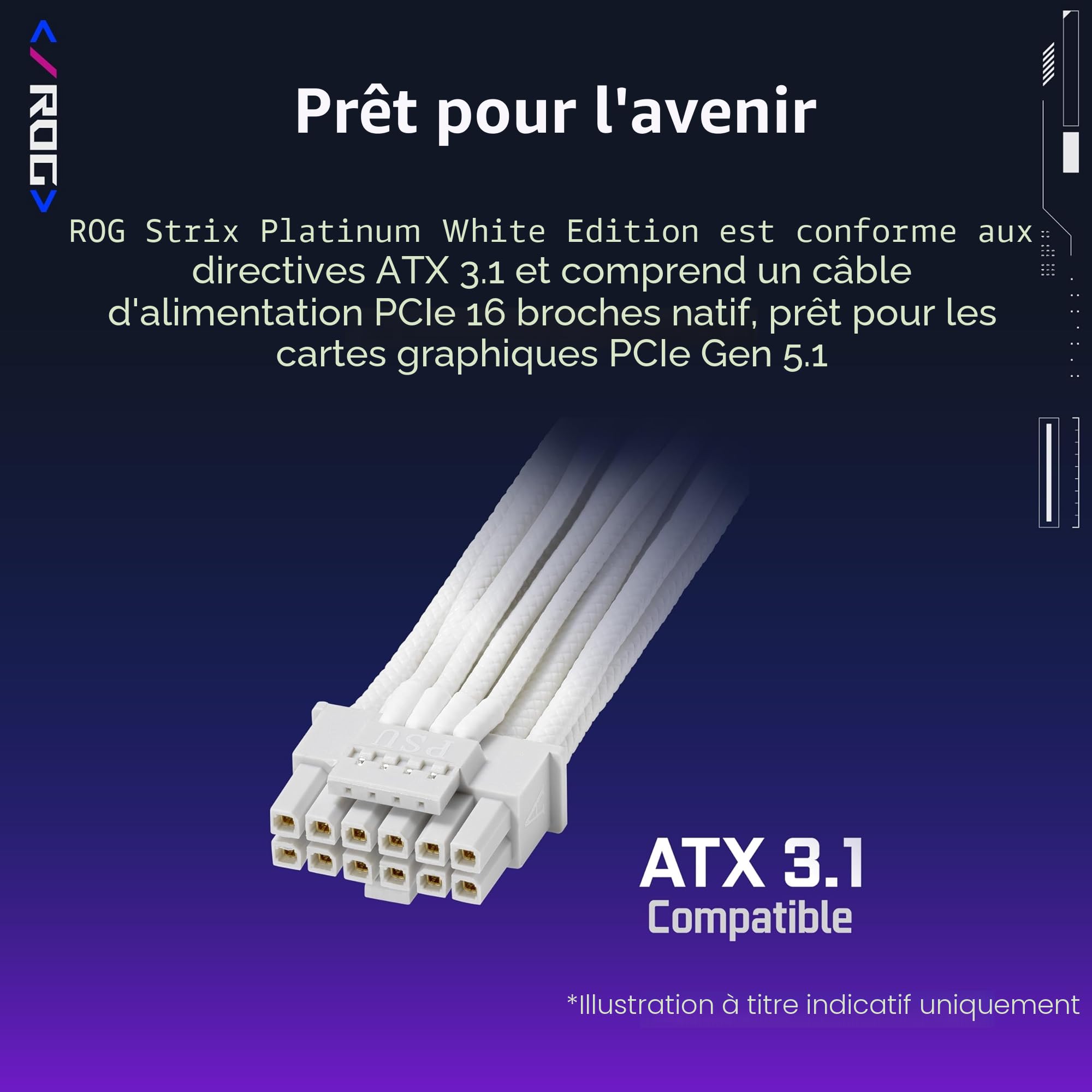 ASUS ROG Strix 1000W Platinum White, Alimentation entièrement modulaire, 80+ Platinum, ATX 3.1, PCIe 5.1, GaN MOSFET, Stabilisateur de Tension Intelligent