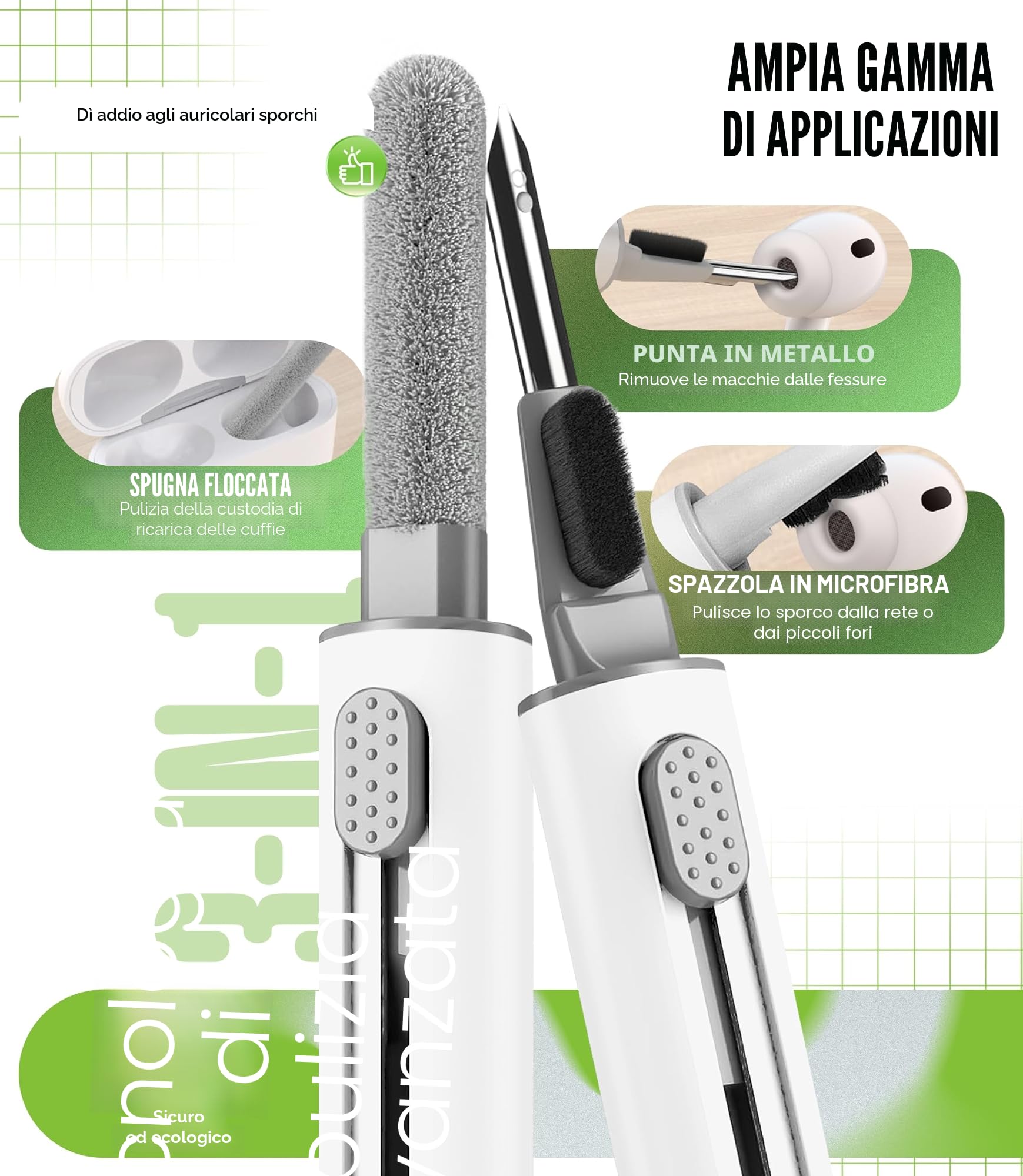 4 paia di punte in silicone per Airpods Pro/Airpods Pro 2 con Kit di Pulizia con foro per la riduzione del rumore, Airpods in silicone antiscivolo per tubo di ricambio (XS/S/M/L)