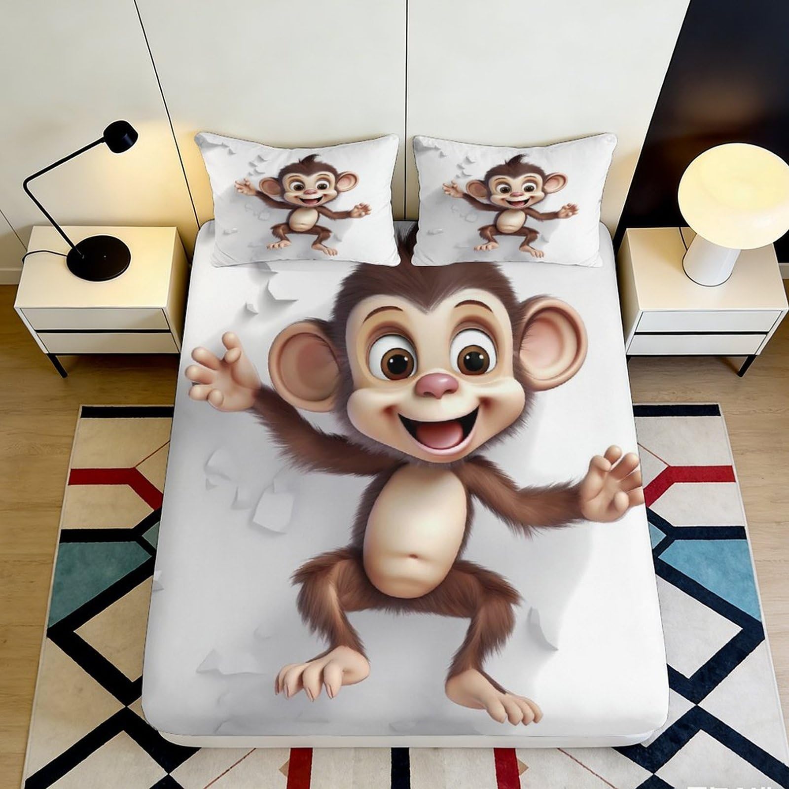 Pnayamiorkfel Style-5 3D Printed Cartoon Monkey Fitted Sheet Microfiber Soft Anti-Slip Animal Pattern Mattress Cover For Bedroom Dorm Decor 90X200x25cm
