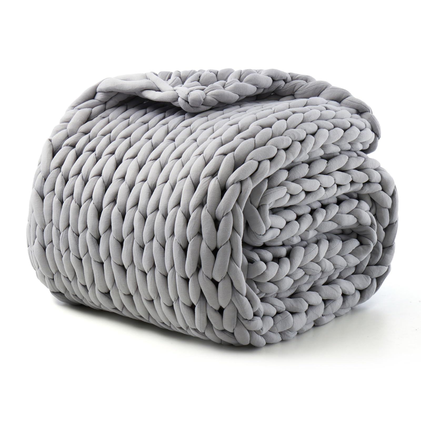 Handgestrickte gewichtete Decke für Erwachsene, Geschenke für Geburtstagsgeschenke für Frauen, Grobstrickdecke, kühlend, atmungsaktiv, nachhaltig, maschinenwaschbar, Bio-Baumwolle (Moonlight