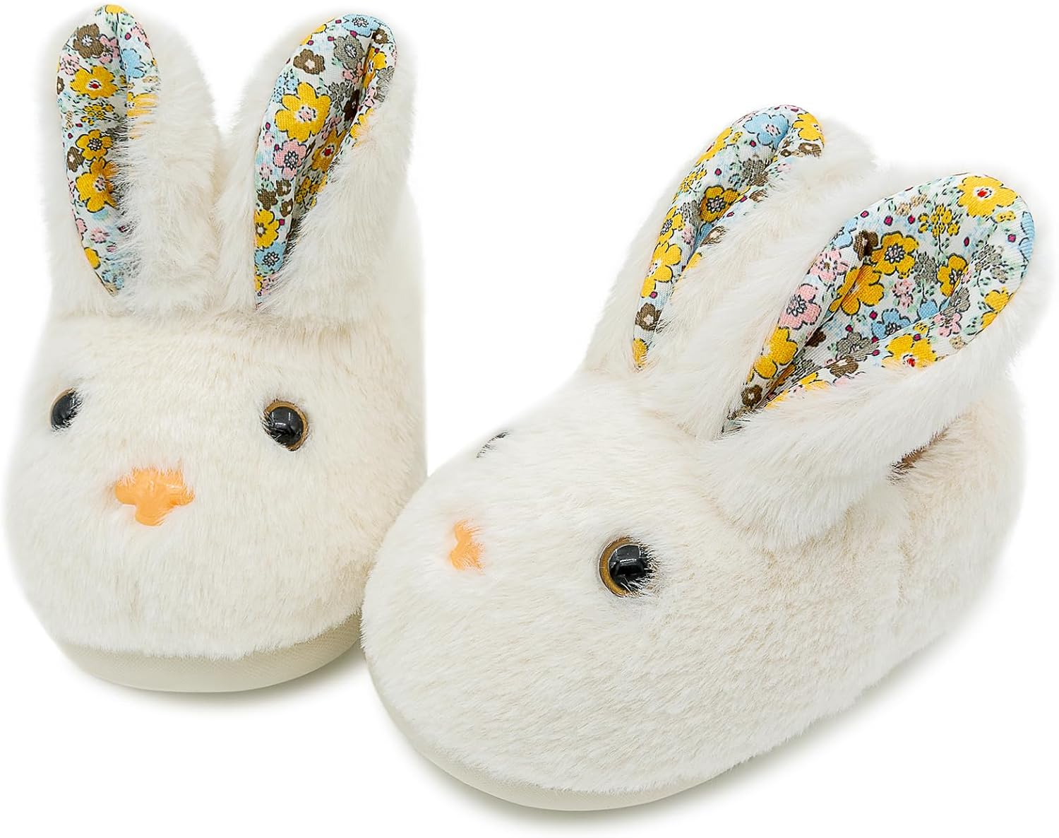 techcity Toddler Boys Girls Fuzzy Fluffy Slippers Cute Animal Winter Warm Shoes with 3D Bunny Design House Home Indoor Plush Fur Shoes