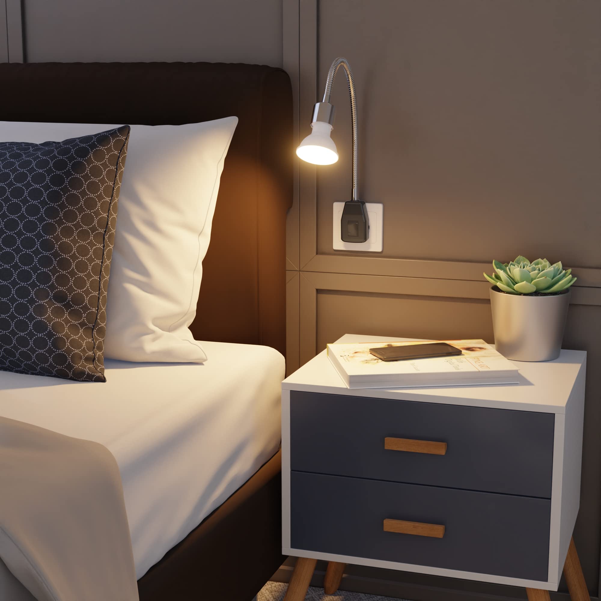 ledscom.de 2x lampe de prise LESCH lampe de lecture col de cygne, interrupteur, chrome/noir lampe LED 630lm blanc