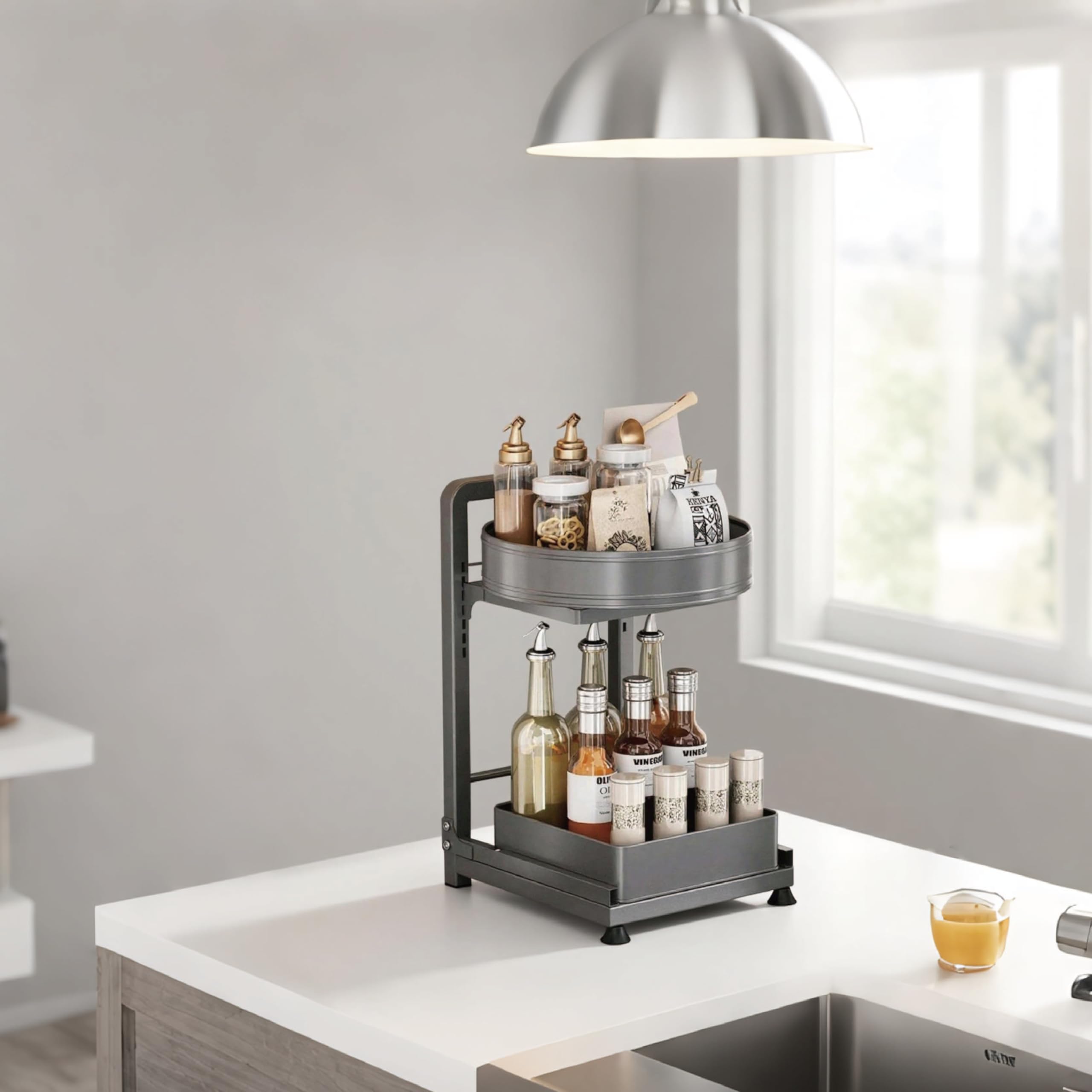 Organizador de cocina, Especiero Giratorio 360°, Estantería de Extraíbles para Armario, hecho de acero al carbono ， Especiero Adecuado Para El Hogar Y La Cocina (Negro-2)