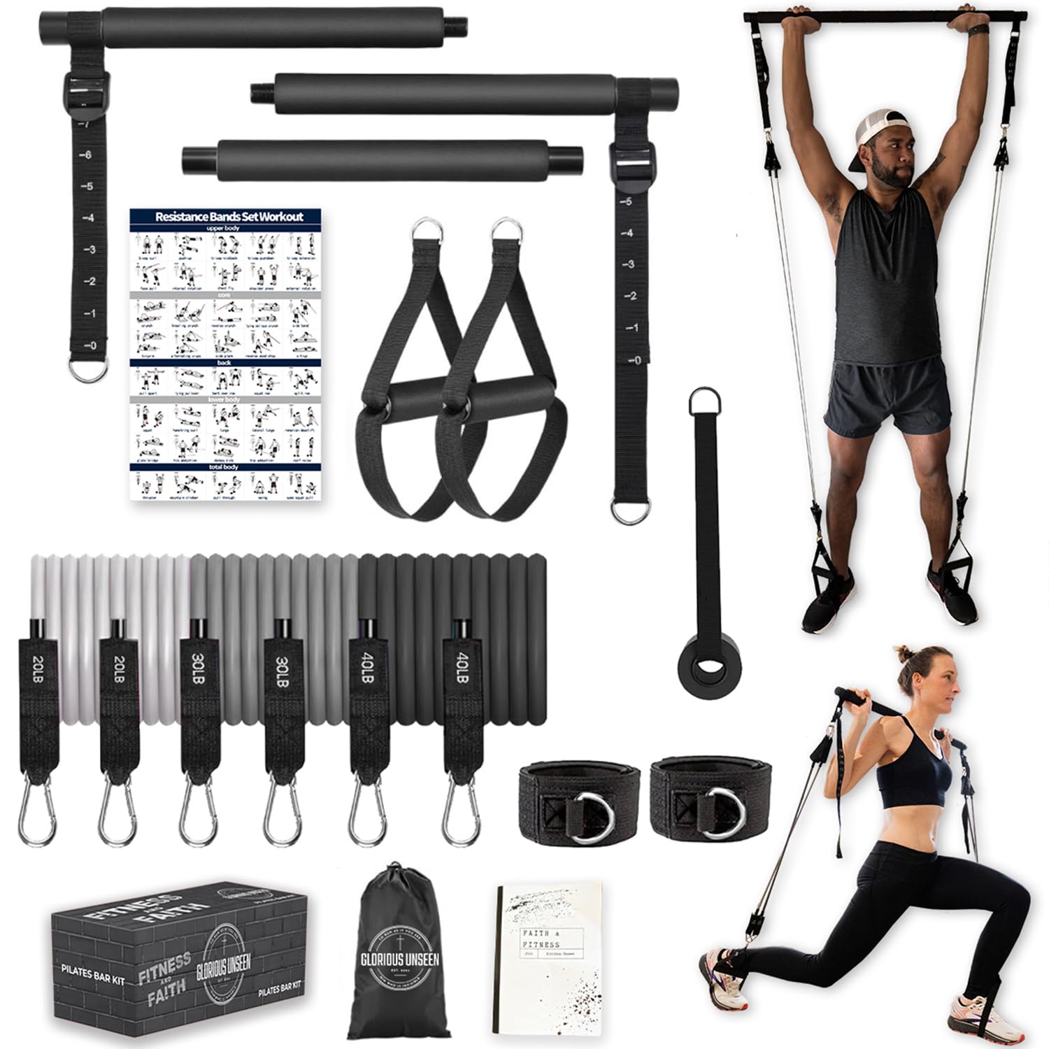 Pilates Essentials Kit - 15 Piece Home Workout Set With Resistance Bands, Circle Ball, Ring, Socks & More