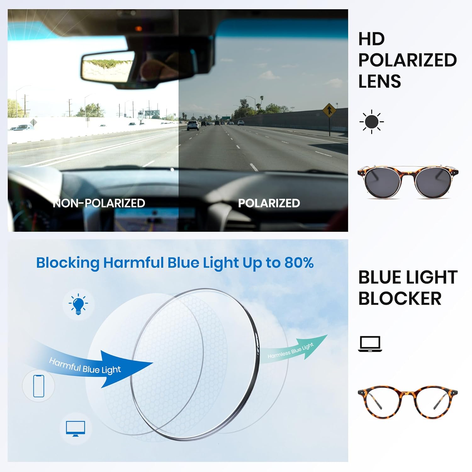 Cyxus Clip On Round Polarized Sunglasses Womens Men, 2 In 1 Use Double Design Retro Vintage UV400 Sunnies P1341 - Image 3