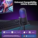 USB Condenser Microphone for PC Gaming,Streaming&Podcast,Plug & Play RGB Desktop Mic with One-Touch Mute,Cardioid Noise-Canceling Computer Mic for Twitch,YouTube,Recording on PC & Laptop(Black)