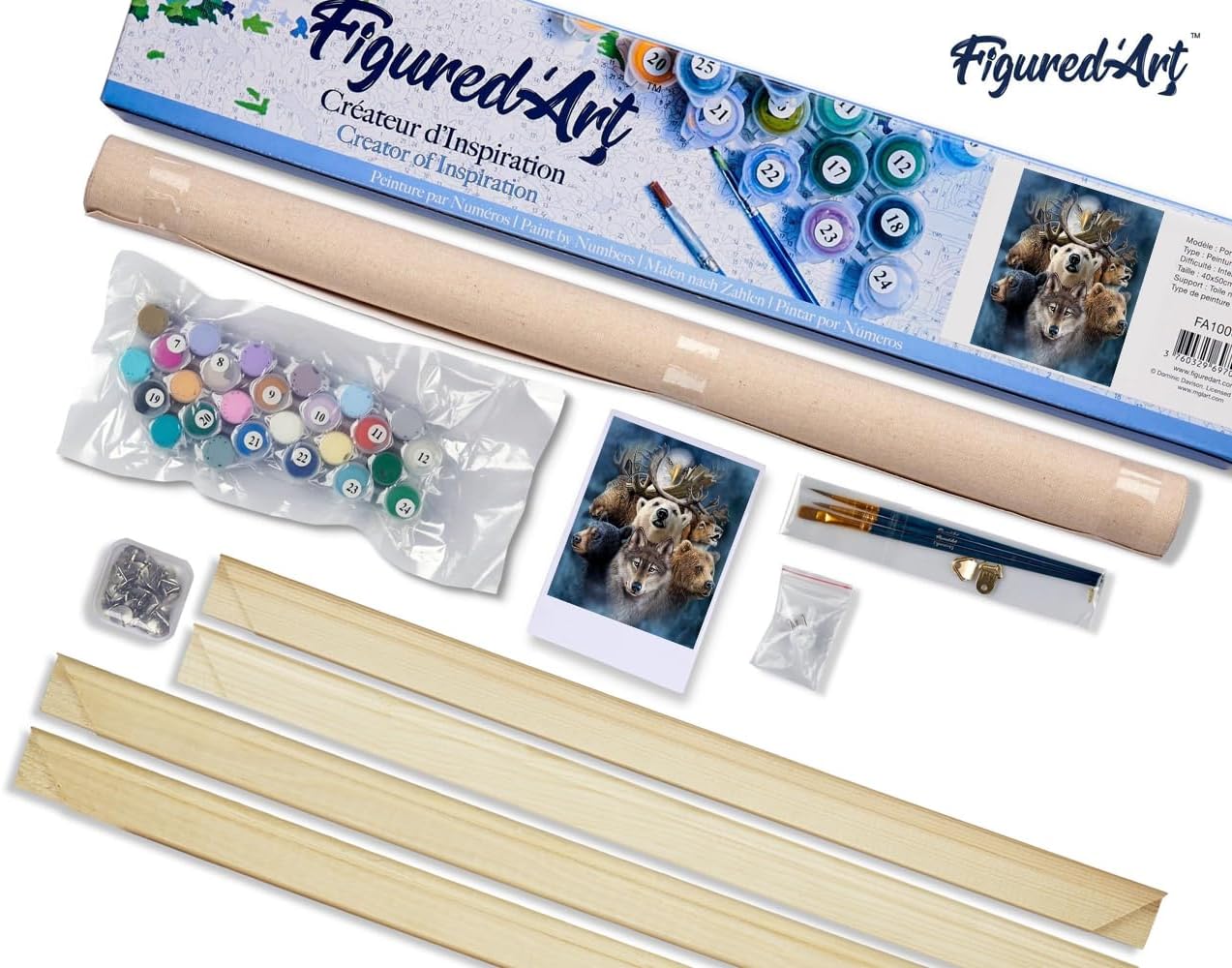 Figured'Art Paint by Numbers Kit for Adults Forest Animals 16"x20" - Craft Art Painting Rolled Canvas with DIY Wooden Frame