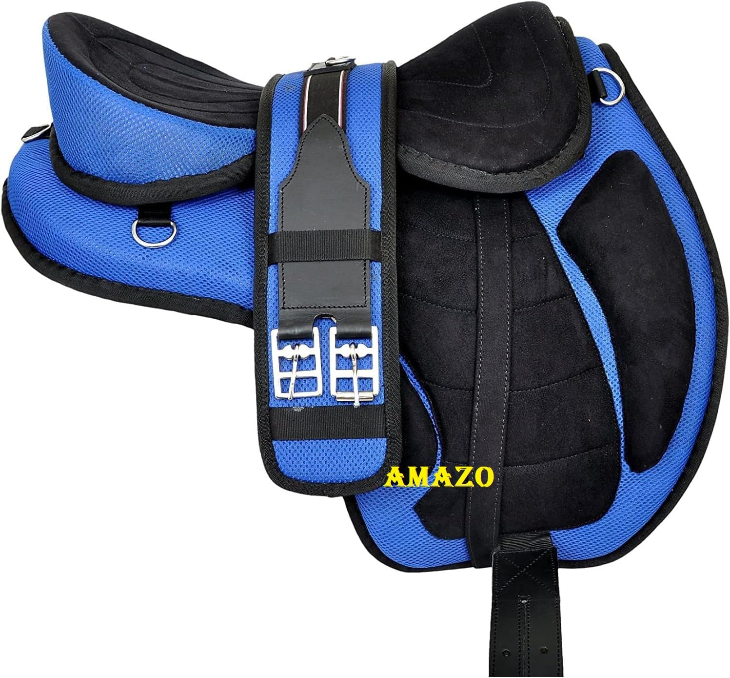 AMAZO All-Purpose Treeless Synthetic English Horse Blue Saddle - 16'' 17'' Sizes - Freemax Lightweight & Comfortable - Includes Free Girth & Stirrups (16'')