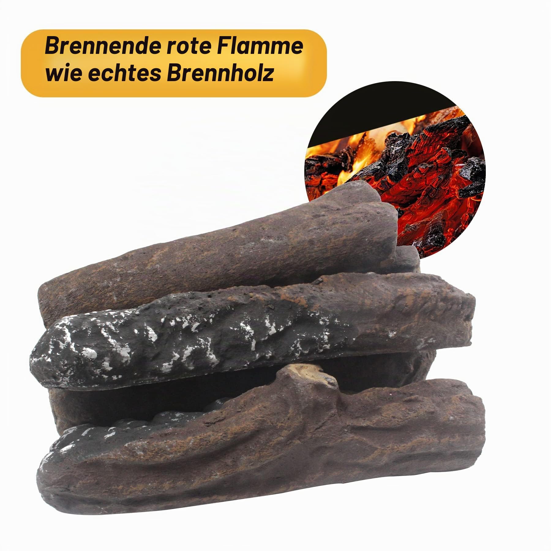 heyfurni Keramikholz für Bioethanol Kamine,10 Stück Feuerstellenscheite, Gas-Kaminstämme, Dekoratives Keramik-Holzscheit-Set für den Innen- und Außenbereich, Deko Kamin, Deko Holz