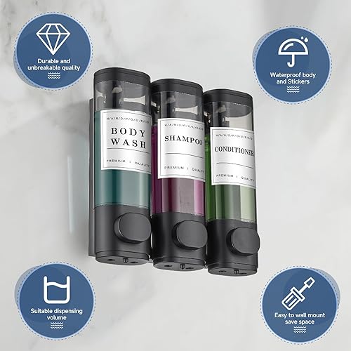 Miniatura 3 de Dispensador de jabón de ducha montado en la pared, sin taladro, dispensador de champú para pared de ducha, dispensador de champú y acondicionador,