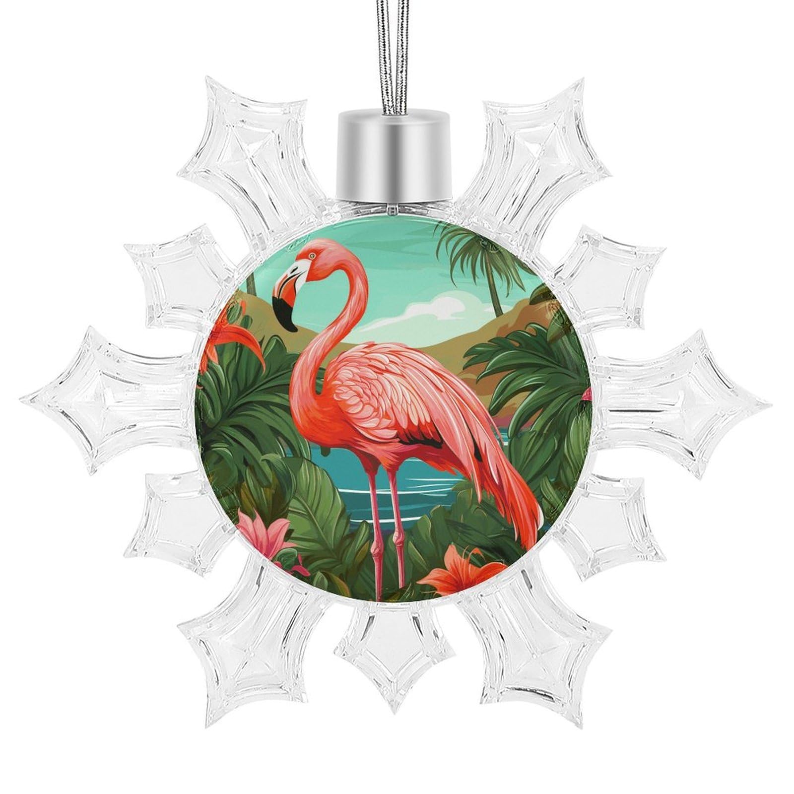 Tropical Flamingo Snowflake Decorations,Christmas Decorations，Christmas Indoor Winter Wonderland Decor，Hanging Ornaments for Xmas Tree Winter New Year Party Supplies