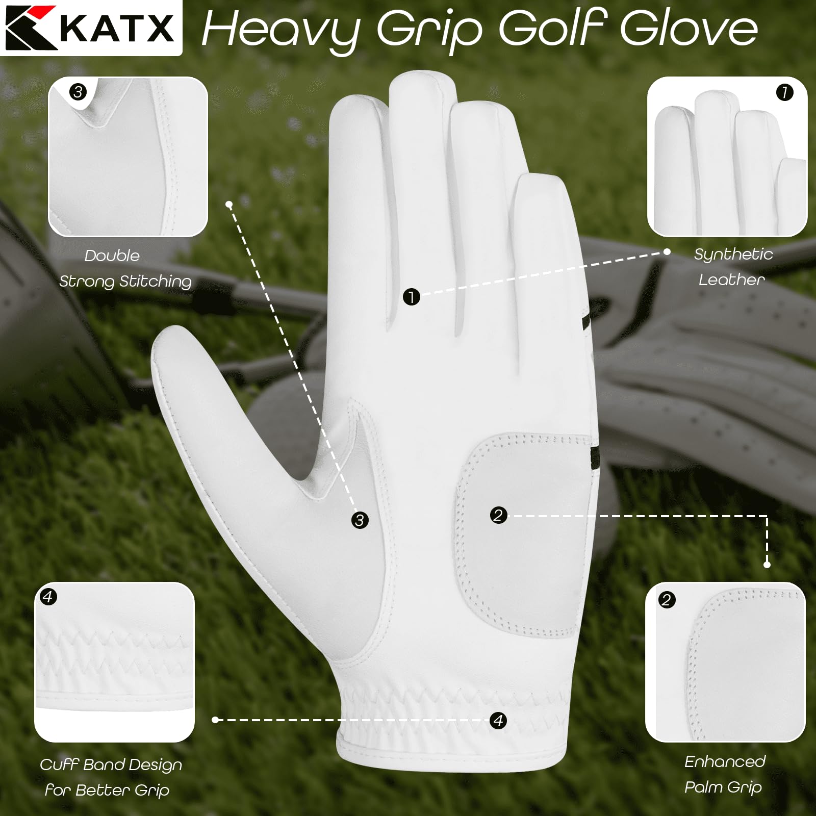Katx Guante de golf de dedo completo para hombre, duradero, de cuero de primera calidad, para mano izquierda, derecha, todo tipo de clima, guante de golf Stratus Tech, antideslizante, flexible