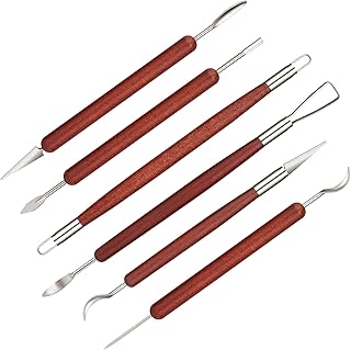 Amrules Clay Tools Kit, 6 PCS Red Wooden Clay Sculpting Tools, Double Head Practical Polymer Tool Set Suitable for Adults, Pottery Craft, Carving, Modeling and Shaping
