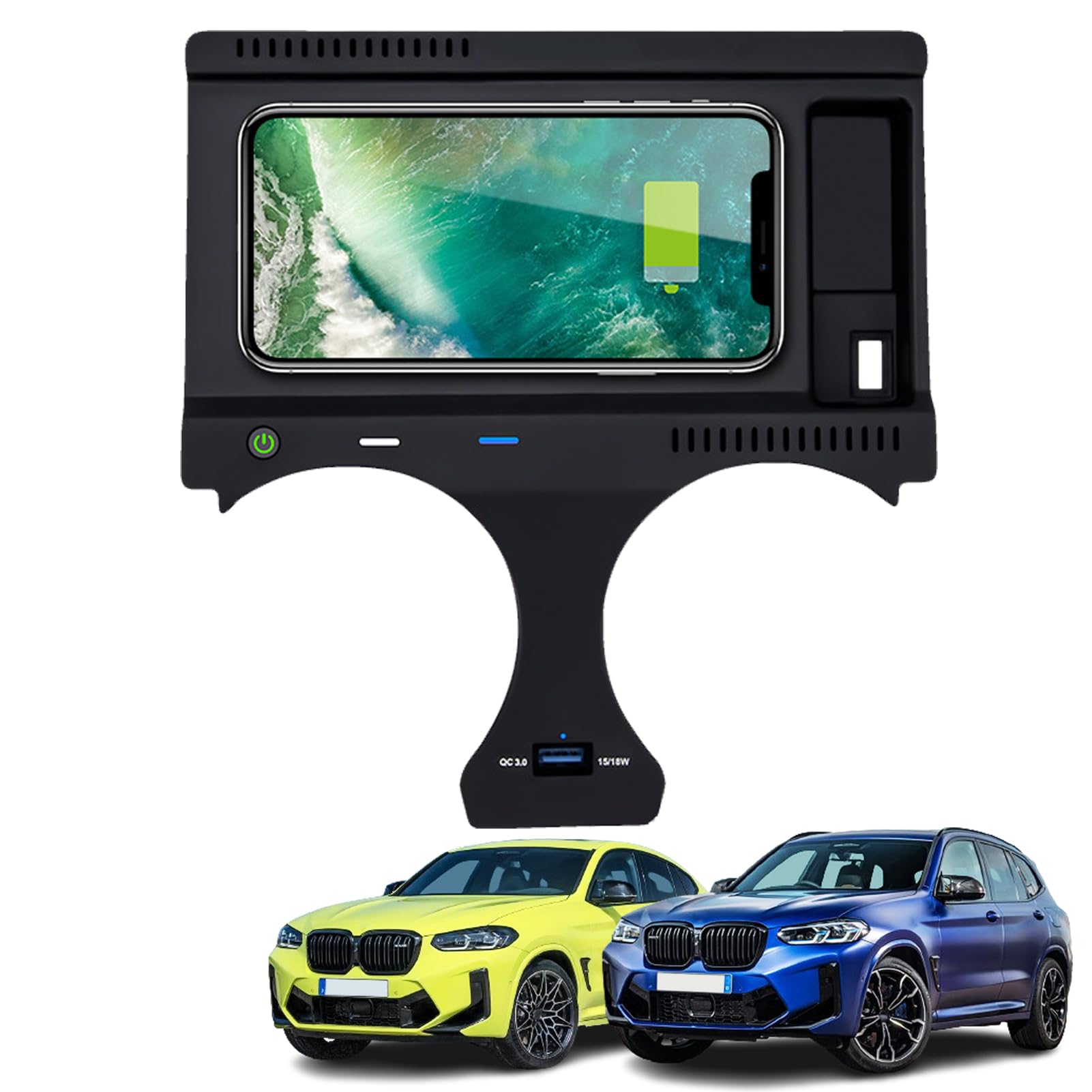 2024 Nuova Versione Caricatore Wireless per Auto per BMW X3/X4/X3M/X4M 2019-2023 Tutti i Modelli, 15W Ricarica Rapida con Porta USB 27W Caricatore Wireless per Telefono Qi, Nero