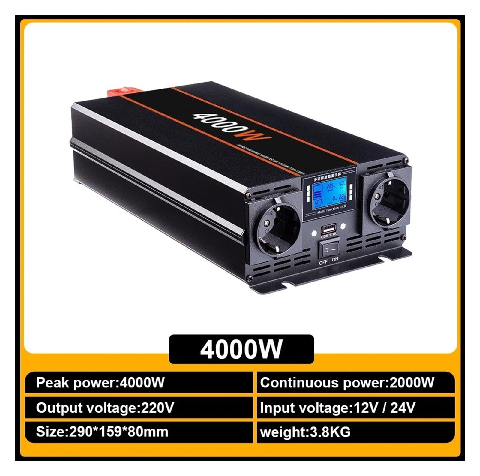Inversor Corriente Convertidor Banco Energía Portátil E Inversor Solar Onda Sinusoidal Pura CC 12 V 24 V A CA 220 V 8000 W 6000 W 5000 W 4000 W 3000 W Convertidor(12V,4000W)