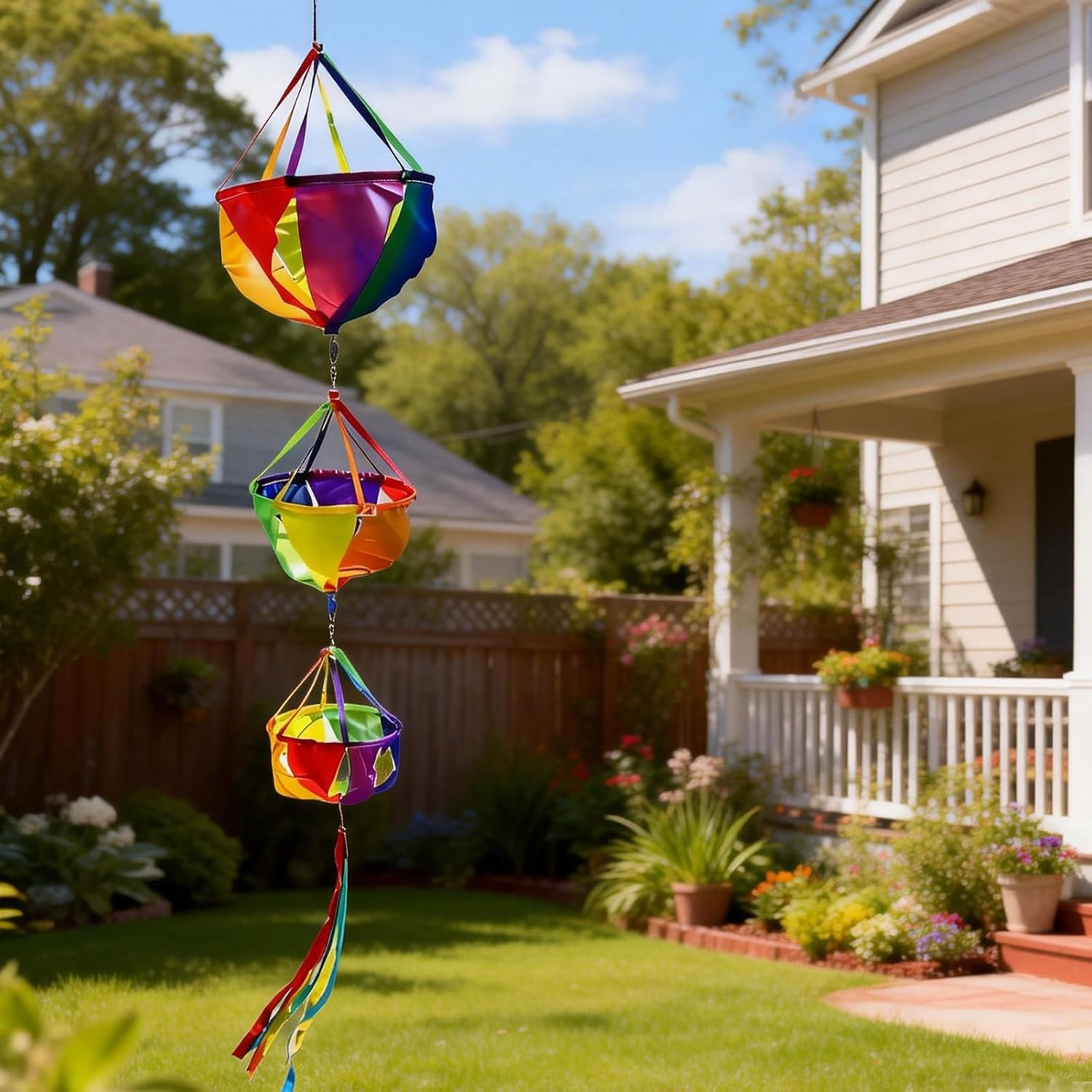 9KM DWLIFE Windsocks Wind Twister Spinners Rainbow Kite Tails Wind Spinners 62" Waterproof UV Resistant Ripstop Nylon, Colorful Garden Yard Balcony Porch Camping Decoration