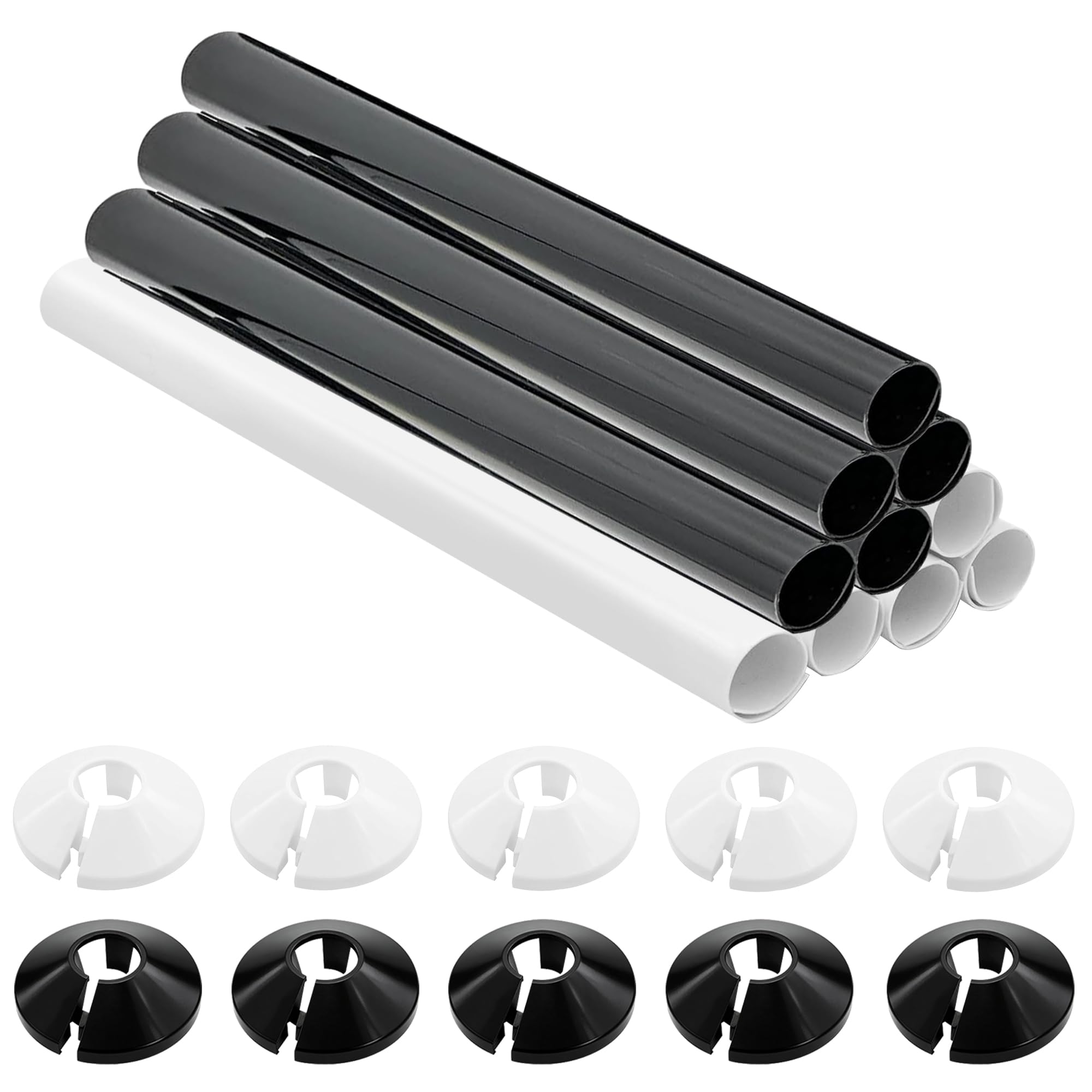 Aomaic Black And White 10 Pcs Radiator Pipe Covers And Pipe Collars 200Mm X 15Mm Pipe Snap On Pvc Plastic Radiator Caps 15Mm Pipe Covers Thickened Radiator Sleeves