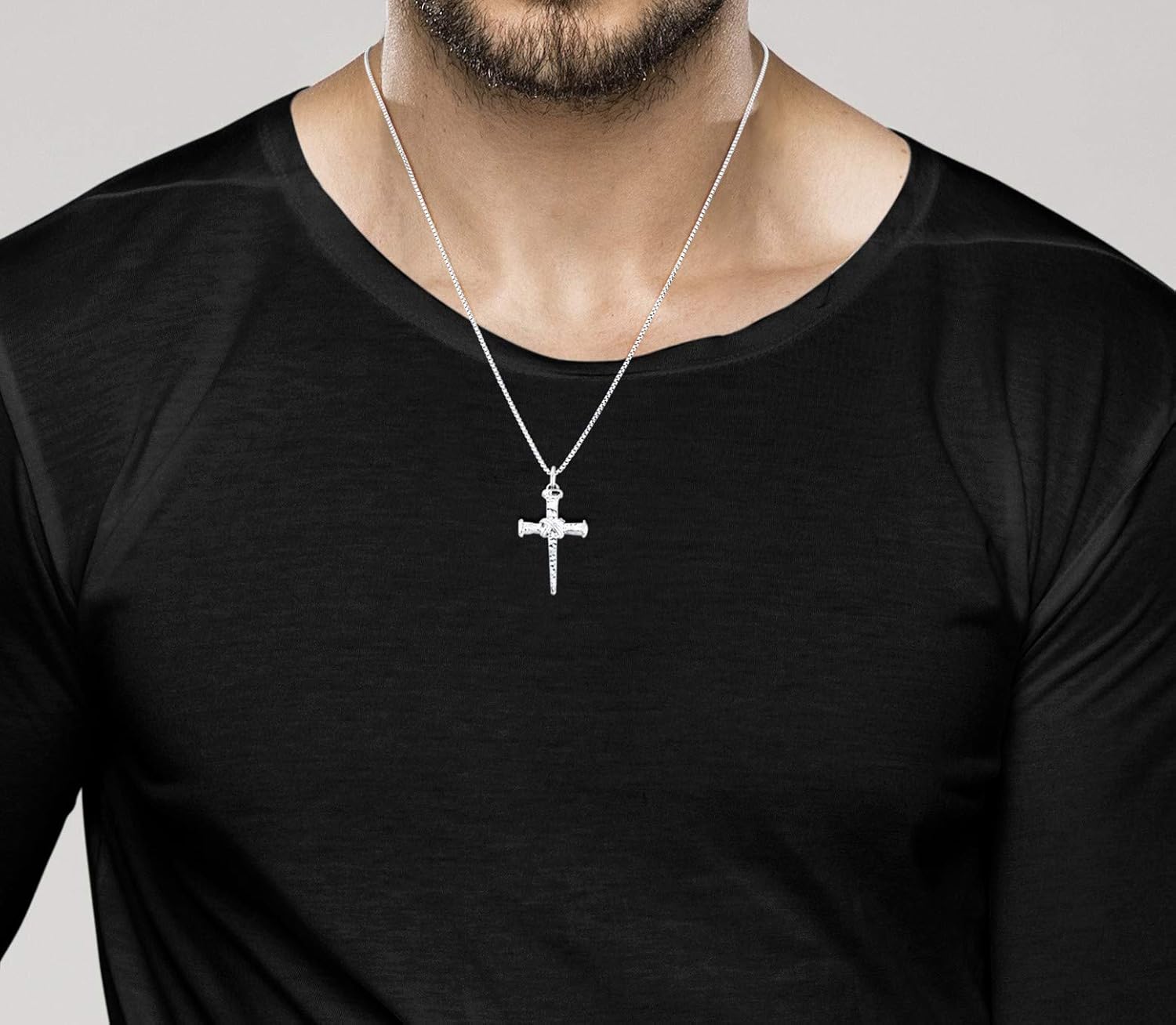 Miabella Italian Rope Wrap Nail Cross Pendant Necklace Box Chain, 925 Sterling Silver Made in Italy