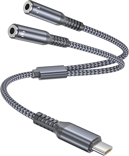 Elebase USB C Headphone Splitter 0.9FT,Type C to Dual 3.5mm Audio Adapter