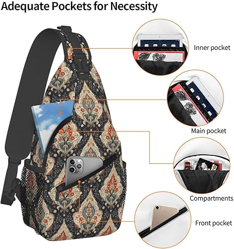 Miniatura 4 de Small Crossbody Bags for Women Men - Vintage Boho Pattern Print Adjustable Shoulder Bag Fanny Packs Belt Sling Bag Crossbody Purses Backpack for