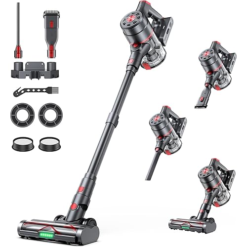 Cordless Vacuum Cleaner, 580W 60KPA Dual Motor Stick Vacuum for Home with 60mins Runtime, 6 LED Green Headlights, Self-Standing Design for Brush for Carpet Tile Pet Hair Valentine's Day Gifts Ideas