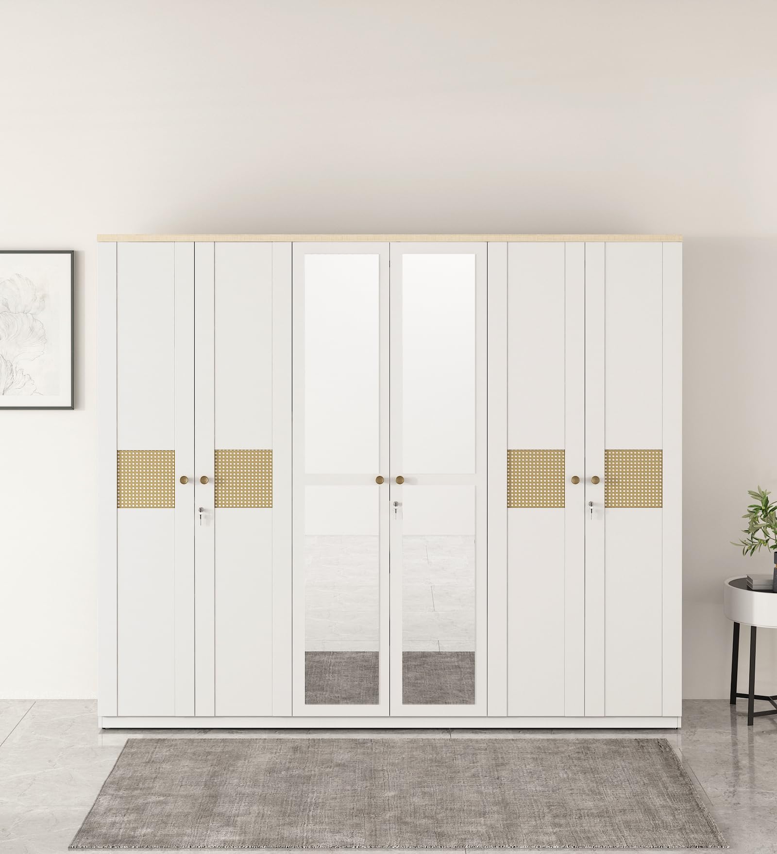 Spacewood Lilly 6 Door Wardrobe with Mirror | Kingston White Finish | Engineered Wood Almirah with 3 Lockable Drawers & 3 Hanging Spaces | Bedroom Cupboard Almari | 3-Year Warranty-image-37