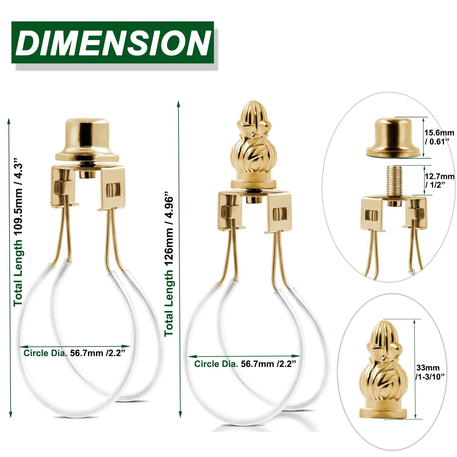2-Pack Lamp Shade Bulb Clip Adapter – Iron Spring Clip Holder For Table/Floor Lamps – No Harp Required – Black/Gold/Silver