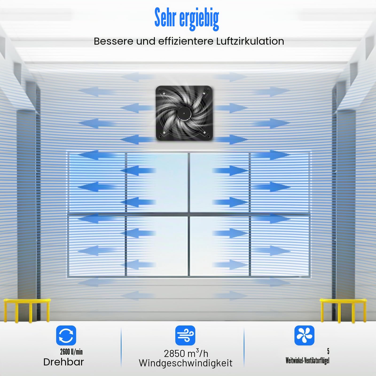 Abluftventilator, 300 mm Axialventilator Wandventilator Leiser Wandabluftventilator 2850 ml/h Rohrlüfter für Hydrokulturen,Belüftung und Abluftgebläse, Lüfter Wand-/Deckenabluftventilator im Badezimme