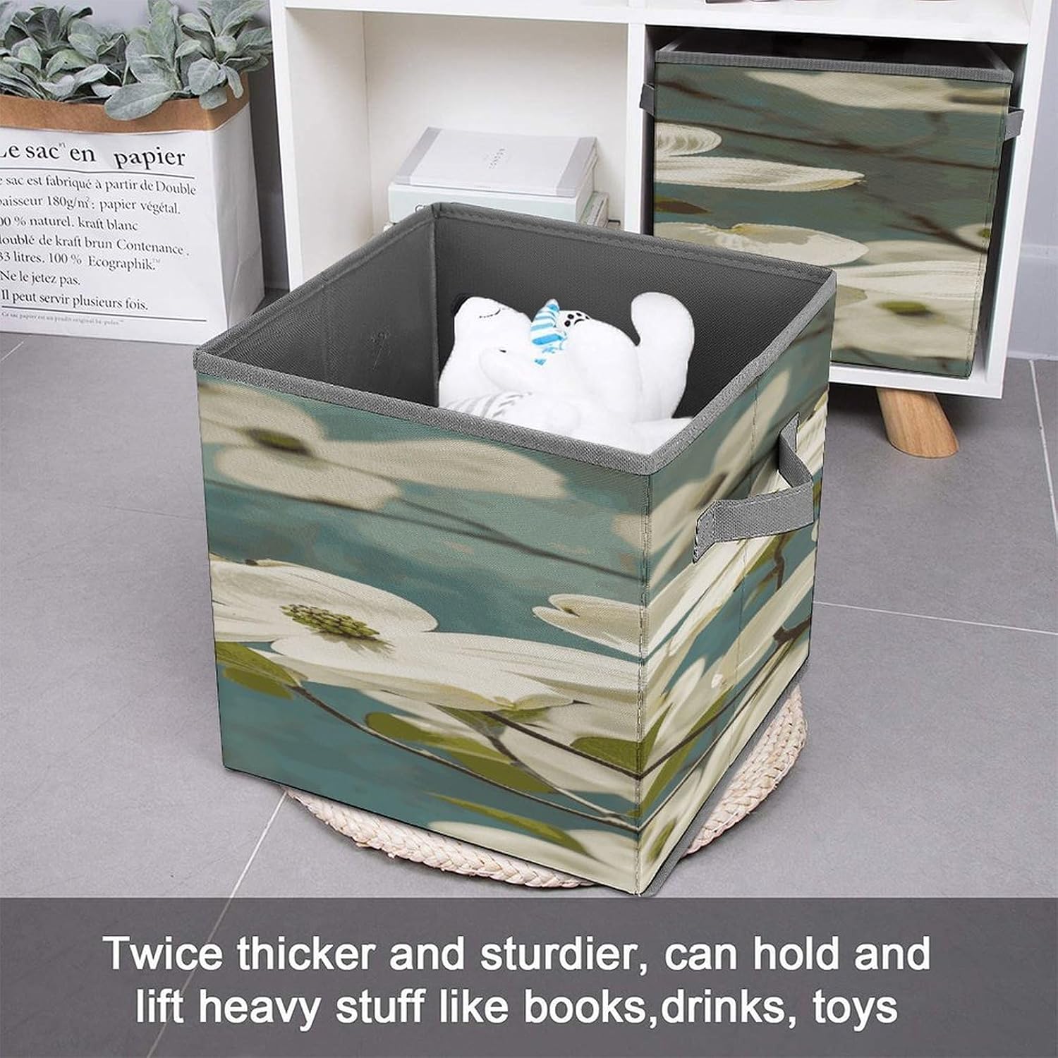 Spring Dogwood Blossoms Fabric Bins Storage Basket Square Baskets | Storage Bin with Double Handles,Cube Collapsible Organizers for Organization,Closet,Shelves,Offices