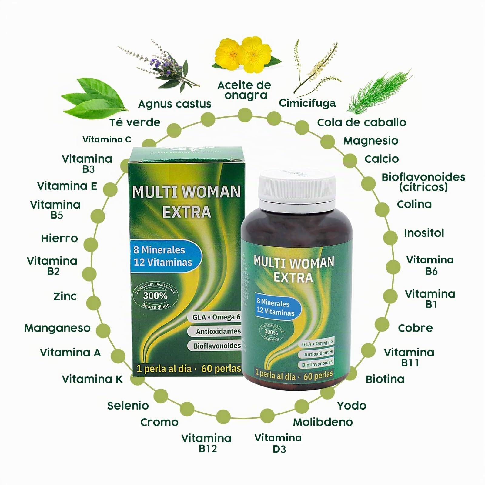 Espadiet Multi Woman Extra – Con Vitaminas, Minerales y Plantas Específicas para la Salud Femenina – Multivitamínico para Mujeres – Salud Hormonal, inmune, Cabello, Piel y Uñas – Energía – 60 Perlas