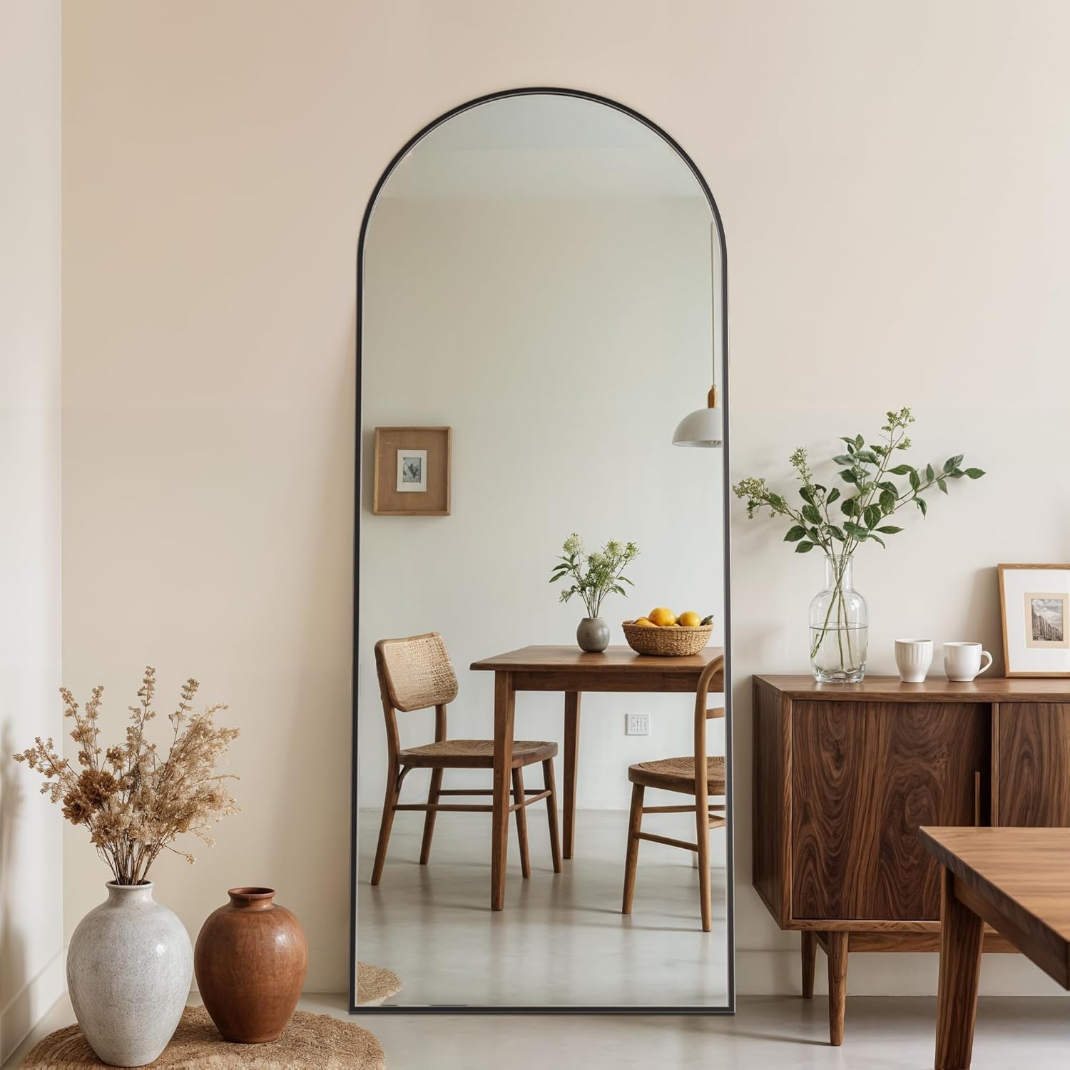 Novlux 58x18 Arched Full Length Floor Mirror - Shatterproof Standing Black Frame for Bedroom, Bathroom, Living Room