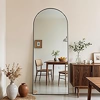 Novlux 58x18 Arched Full Length Floor Mirror - Shatterproof Standing Black Frame for Bedroom, Bathroom, Living Room