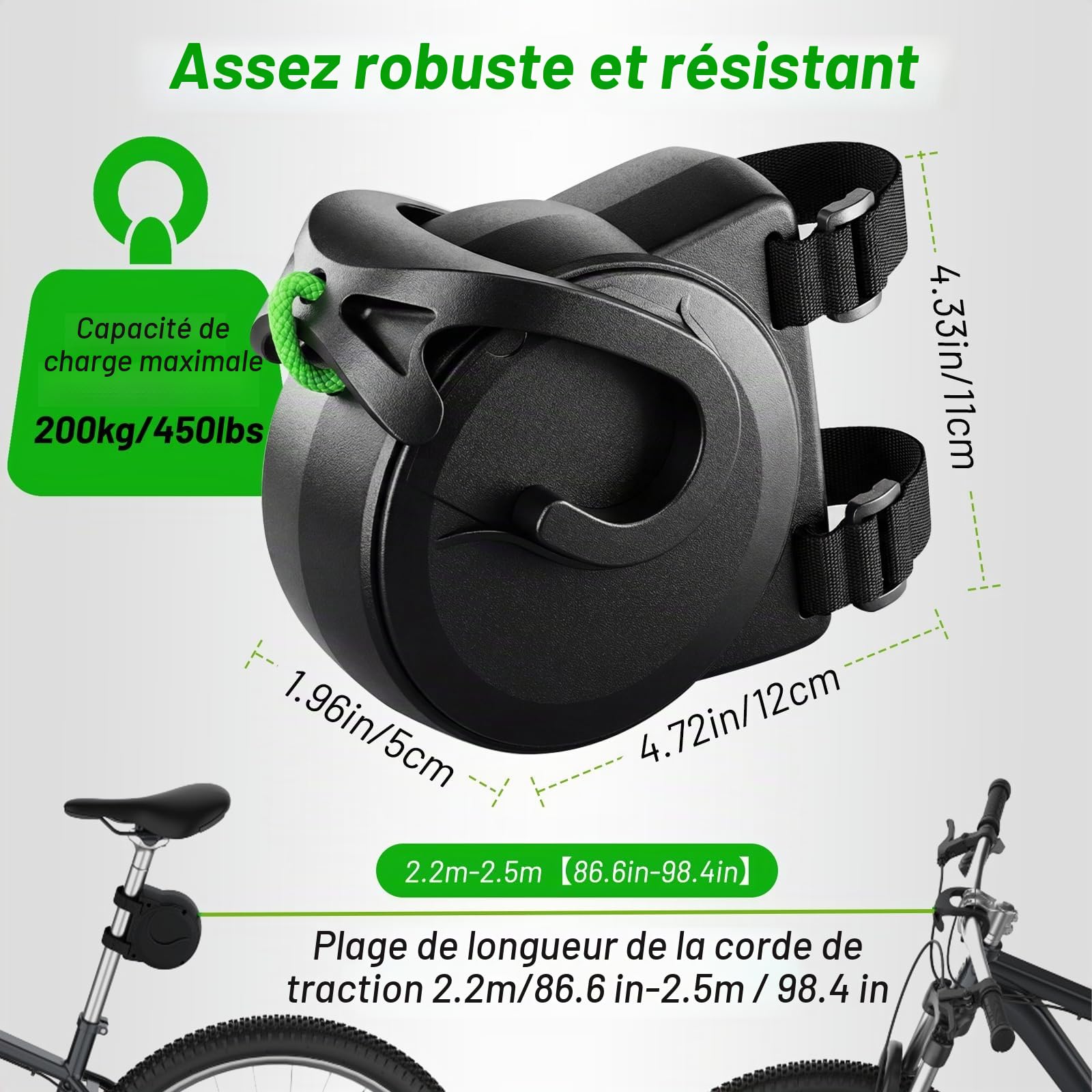 Tire Velo, 2.5m Rétractable Barre Traction Velo Enfant, Capacité de Charge 200 kg, Accessoire de vélo Adapté au vélo électrique, vélo Enfant et VTT