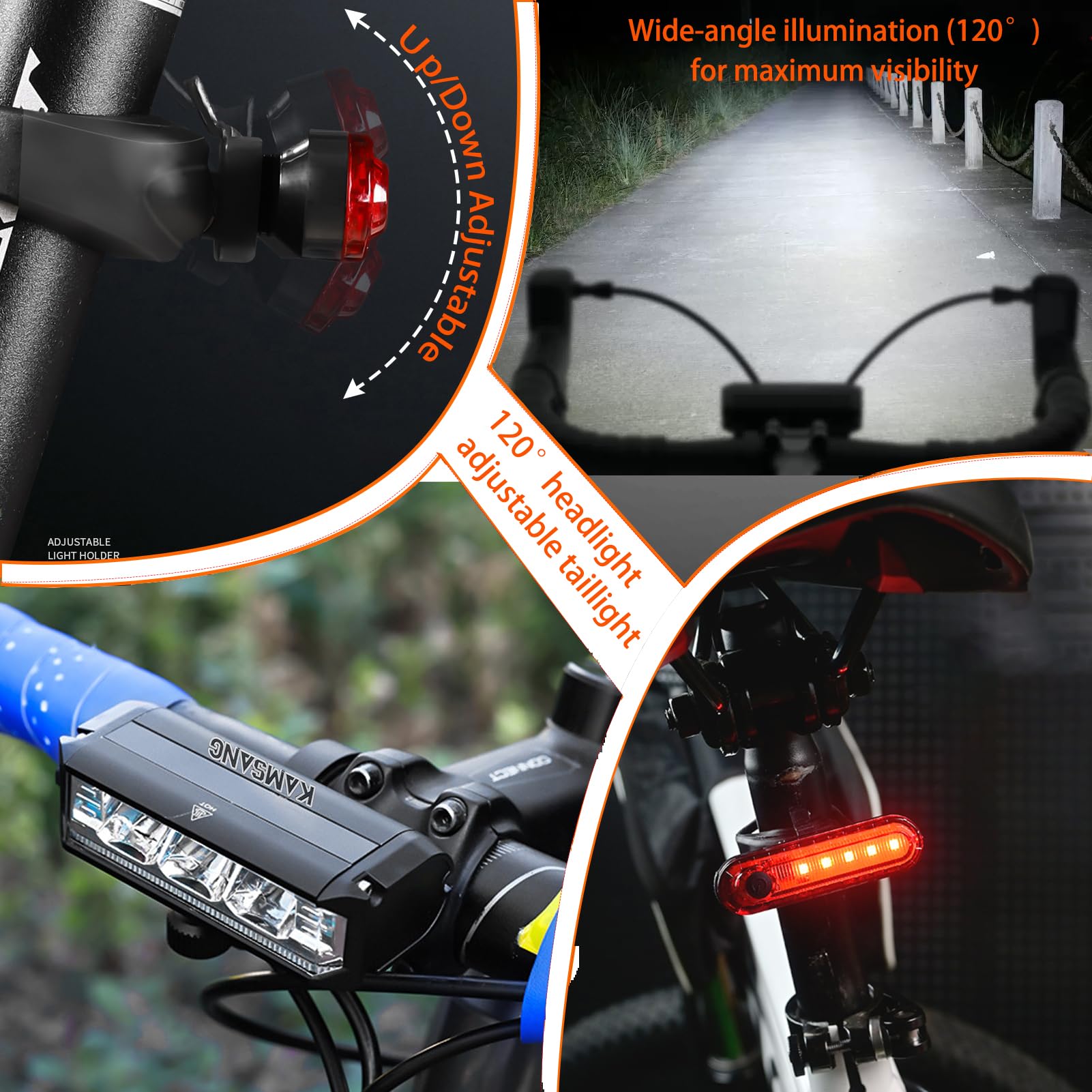 Set di luci per bicicletta per guida notturna, set di fari luminosi ricaricabili per bicicletta, abbaglianti e anabbaglianti, luce LED USB per bicicletta, faro e fanale posteriore impermeabile per