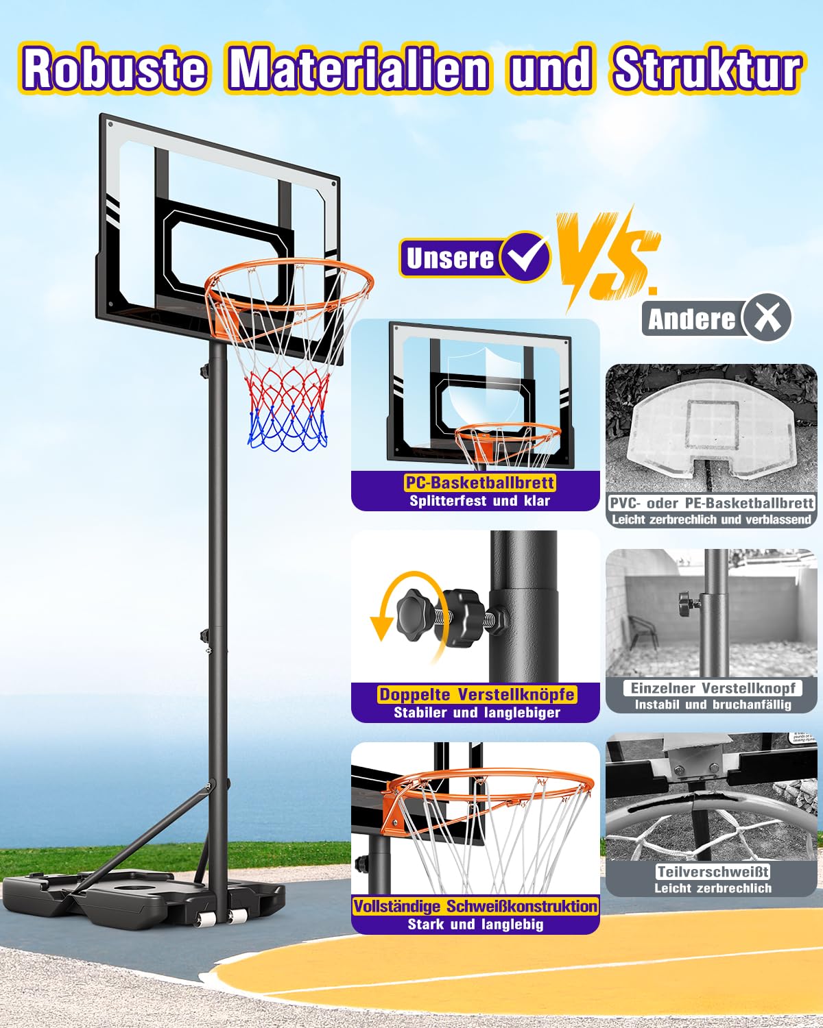 Dripex Basketballkorb Outdoor Kinder, 107-213 cm höhenverstellbar mit Rollen