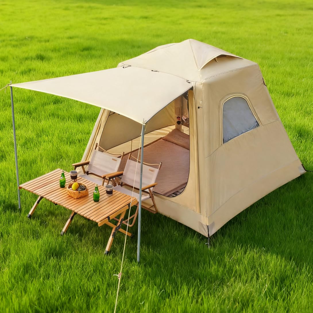 Grande Tente Gonflable 3-4 Places – Montage Rapide, Imperméable 2000mm+, Tente Familiale 4 Saisons, Installation Facile