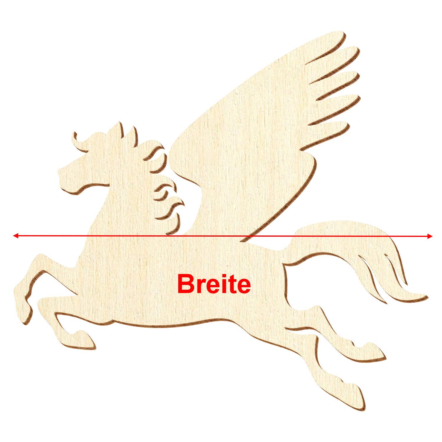Pegaso de madera, 3-50 cm de ancho, decoración para manualidades, tamaño: 34 cm, paquete con 100 unidades